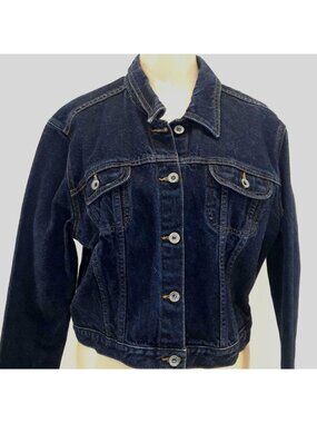 For Joseph Denim Jean Jacket Womens Size L Button Front Made in USA Dark Blue